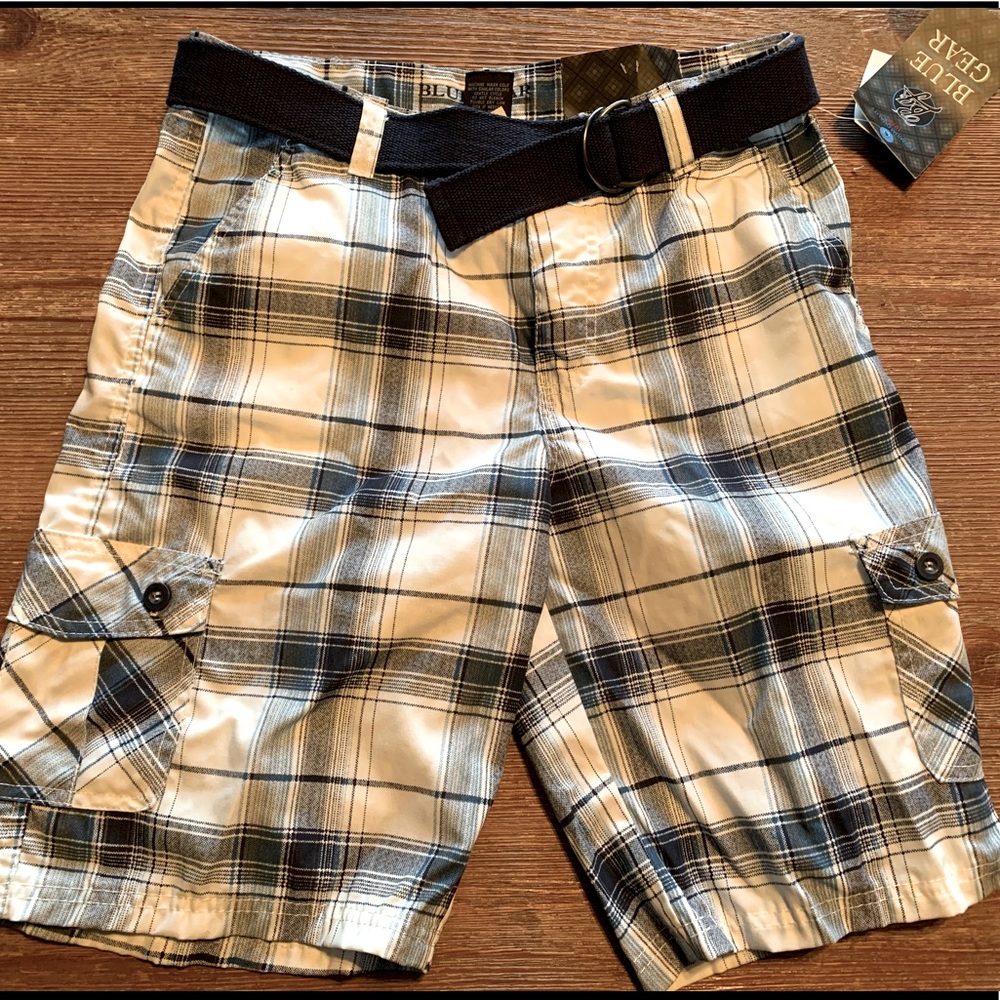 Boys plaid cargo shorts.